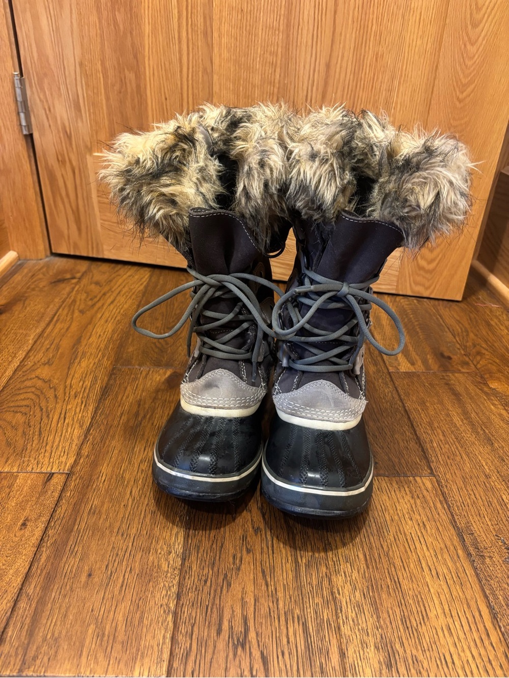 Sorel Waterproof Lace-Up Winter Boots with Faux Fur Trim - Black/Gray/Brown